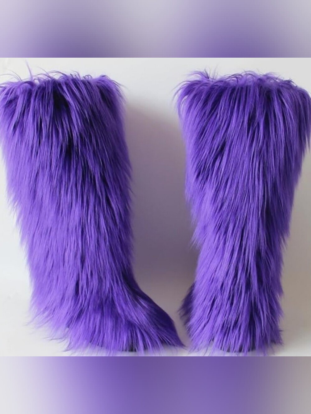 New Women's Purple Furry Faux Fur Knee High Boots - Picture 5 of 9